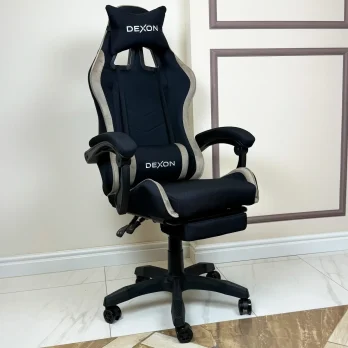Геймерське ігрове крісло комп’ютерне DEXON ONYX з підставкою для ніг з тканини та велюру спортивне для пк розкладне Cofee