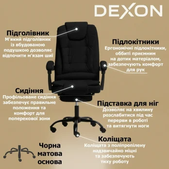 Комп’ютерне крісло до 150кг DEXON OPTIMA з екошкіри зручне посилене офісне крісло керівника директора для кабінету офісу будинку Ч