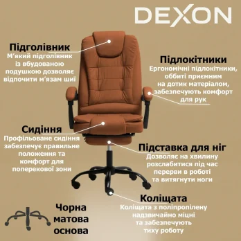 Комп’ютерне крісло до 150кг DEXON OPTIMA з екошкіри зручне посилене офісне крісло керівника директора для кабінету офісу будинку К