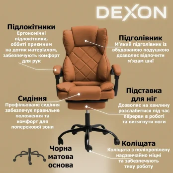 Комп’ютерне крісло до 150 кг DEXON PRIME з екошкіри зручне посилене офісне крісло керівника директора для кабінету офісу будинку К