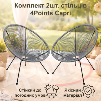 Комплект садових стільців 4Points Capri 2 шт. зі штучного ротанга для кафе на терасу балкона саду Сірий