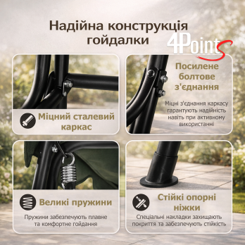 Гойдалка садова 4Р Garden 180х110см посилена 3 х місцева металева з тентом з м’яким диваном для дачі саду саду будинку К