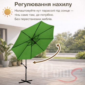 Садова розкладна парасоля з нахилом 4Points Sunny на 8 спиць на бічній стійці велика кутова для саду дачі вулиці Зелений