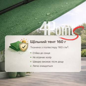 Садова розкладна парасоля з нахилом 4Points Sunny на 8 спиць на бічній стійці велика кутова для саду дачі вулиці Зелений