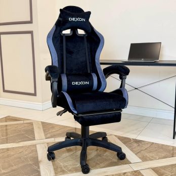 Геймерське ігрове крісло комп’ютерне DEXON ONYX з підставкою для ніг з велюру спортивне для пк розкладне Lagoon