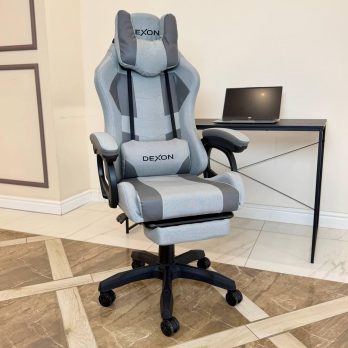 Геймерське ігрове крісло комп’ютерне DEXON VECTOR з підставкою для ніг з екошкіри та тканини спортивне для пк розкладне С-ТС