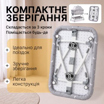 Дитяче ліжечко-трансформер LEOBRO Smart Crib Pro 5в1 Сіре (LB-1136)