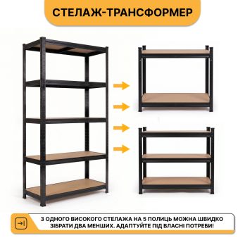Набір стелажів 2 шт LEOBRO Premium Black  180 х 90 х 40 см, 175кг/полиця, 5 полиць (LB-R115X2)