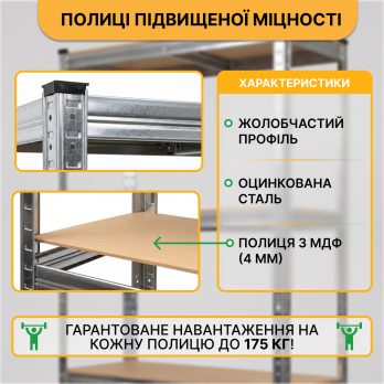 Стелаж LEOBRO Premium 150 х 70 х 30 см, 175кг/полиця, 4 полиці (LB-R111)
