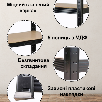 Комплект стелажів 2шт. 4Р StrongShelf 180х90х40см Чорн 5 полиць МДФ загальне навантаження до 875кг для складу офісу квітів гаража
