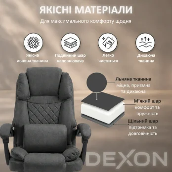 Комп’ютерне крісло до 120кг DEXON STATUS з тканини зручне посилене офісне крісло керівника директора для кабінету офісу будинк ТС