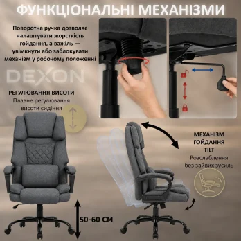 Комп’ютерне крісло до 120кг DEXON MAX з тканини механізм гойдання зручне посилене офісне крісло керівника для кабінету офісу ТС