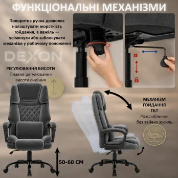 Комп’ютерне крісло до 120кг DEXON ROYAL з велюру механізм гойдання зручне посилене офісне крісло керівника для кабінету офісу ТС