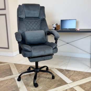 Комп’ютерне крісло з підставкою для ніг до 120 кг DEXON SUPREME з велюру зручне посилене офісне крісло керівника для кабінету ТС