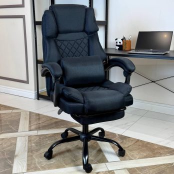 Комп’ютерне крісло з підставкою для ніг до 120кг DEXON ELITE з тканини зручне посилене офісне крісло керівника директора кабінет Ч